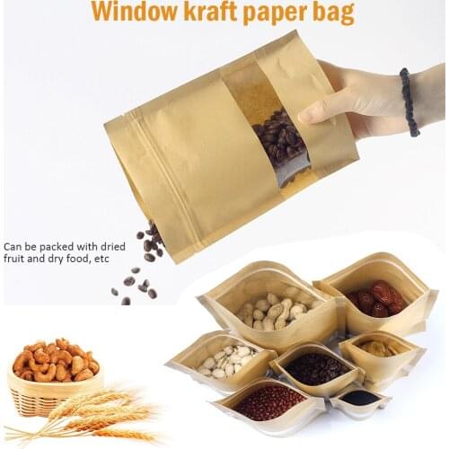 50pcs/lot Kraft Paper Candy Nut moisture-proof Self Sealing Bags Wedding Packaging Bag Recyclable Food Storage Bag