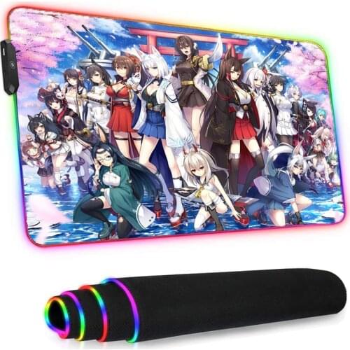 Azur Lane Led Mouse Pad Rgb Anime Gaming Accesories Genshin Impact Dedales Gamer Girl Leather Mat While Desk Mat Cute helltaker