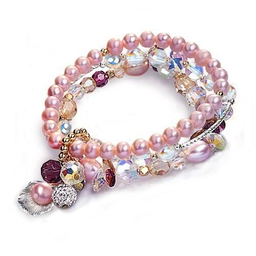 925 silver crystal han edition contracted personality, natural pearl bracelet female cold wind multilayer super sweet