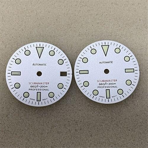 Repair Parts SKX007 28.5mm Watch Dial White Plate Green Lminous For NH35/NH36 Automatic Movement