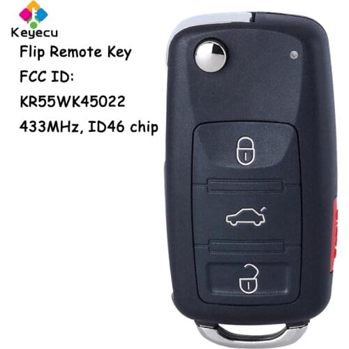 KEYECU Flip Remote Key Fob 4 Buttons 433MHz ID46 Chip for Audi A8 2003-2007 for Volkswagen Touareg Phaeton 2003-2010 KR55WK45022