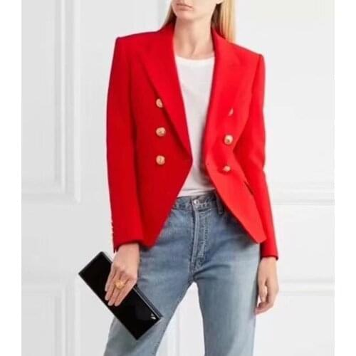 Design Classic 10.110 Luxury Solid Red Double Breasted Blazer Fitted Shoulder pad Peaked lapels Woman Fashion 2021 Clothing