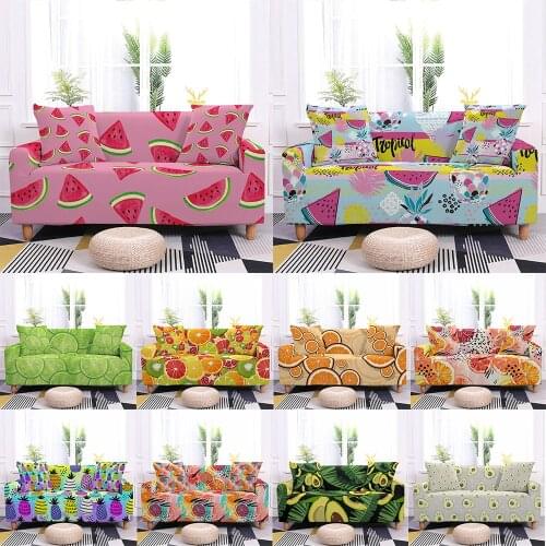 Fruit Pattern Elastic Sofa Cover Watermelon Orange Sofa Slipcovers for Living Room Sectional L-Shape Couch Cover 1/2/3/4 Seater