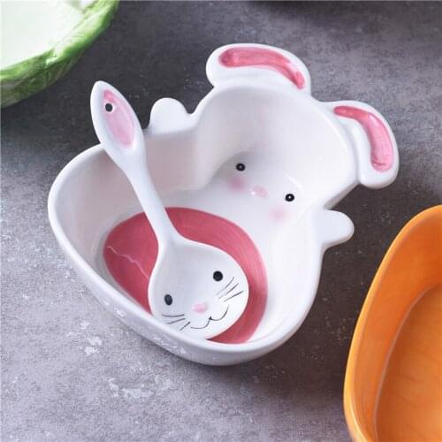 Ceramic Plate cartoon animal bowl Creative Lovely hand-painted Rabbit Salad bowl cabbage hugging rabbit carrot Plate