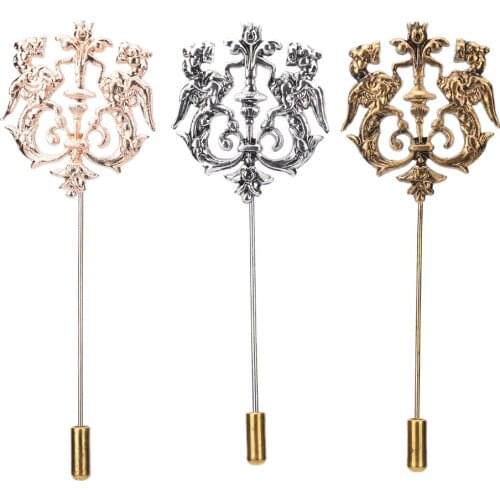 Classic Hollow Double Lion Lapel Pins For Men Suit Stick Brooch Pins Wedding Party Jewelry Accessories Bronze Tone