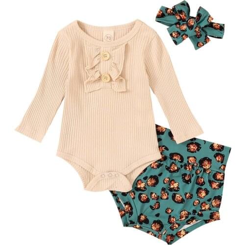 3pcs Newborn Baby Girls Clothes Set Infant Long Sleeve O neck Bodysuit Romper + Floral Shorts + Headband Autumn Outfits