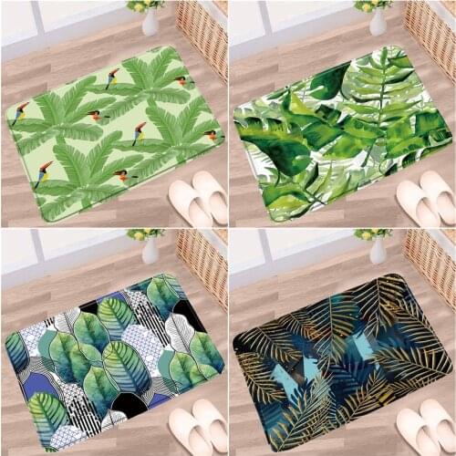 Tropical Leaves Bathroom Mat Palm Leaf Monstera Green Plant Pattern Non-slip Rugs Flannel Home Decor Bath Kitchen Doorway Carpet