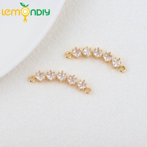 2PCS 26x5MM 24K Gold Color Brass with Zircon Flower Connector Charms Pendants High Quality Diy Jewelry Findings Accessories