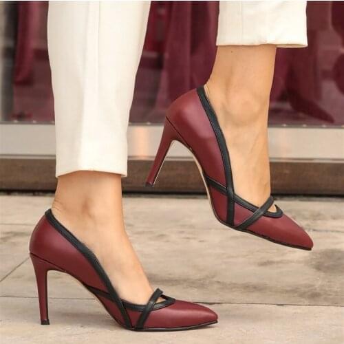 Mio Gusto Brand LUCY, Wine-Red, White, Black, tan Colors 8Cm Heel-height, High-Quality Women 's Stiletto Pumps Shoes