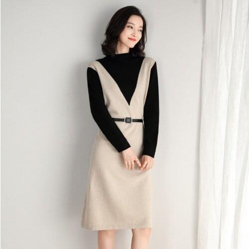 2020 New Autumn Sweater Dress Lady Long Sweater Patchwork Color Sweaters Pullovers Free Shipping