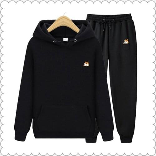 New Merk Herfst Pocket Kat Brief Gedrukt Hoodies + Broek Mannen Casual Hoodies Sweatshirt Sportkleding Mannelijke Fleece Hooded