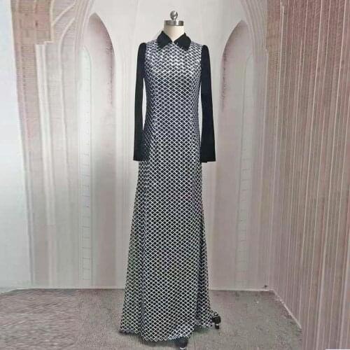 Spring And Autumn Muslim New Fashion Large Size Sequined Long Sleeve Mopping Arab Muslim Temperament Womens Clothing Long Skirt