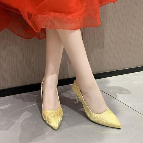 2021 New arrival Sexy womem High Heels shoes ladies shallow mouth Golden Stain party Pumps fashion shoes