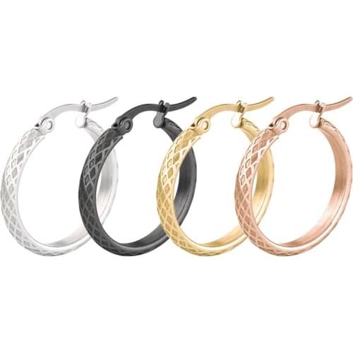 FairLadyHood New Anti-Allergy 316L Stainless Steel Earrings Reticulate Rhombus Hoop Earrings for Men And Women