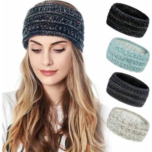 New style wool knitted headband hair accessories European and American fluorescent color pure color plus velvet sports headband