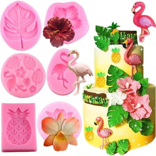 Flamingo Silicone Mold Rose Tropical Flower Turtle Leaf Watermelon Pineapple Candy Chocolate Mould DIY Cake Decorating Tools