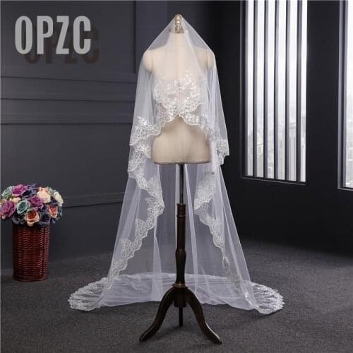 New Arrival Wedding Accessories Korean Style Appliques Lace 3m*1.5m Cathedral Wedding Veil Lace Edge Bridal Veil without Comb