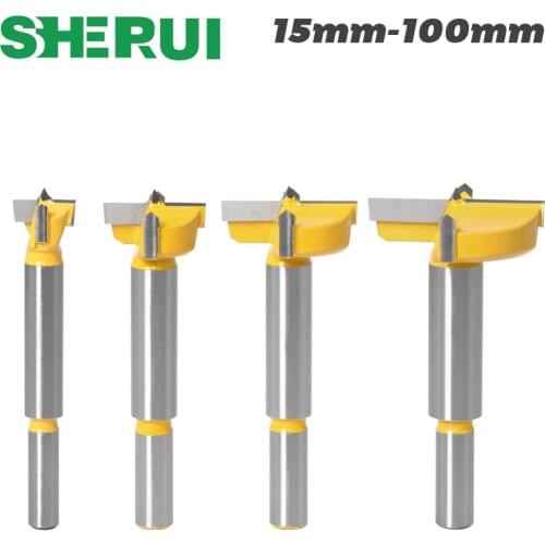 1pcs15mm-100mm Forstner tips Woodworking tools Hole Saw Cutter Hinge Boring drill bits Round Shank Tungsten Carbide Cutte