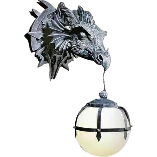LED Dinosaur Hanging Lamp Lantern Industrial Style Resin Dragon Head Crafts Dragon Pendent Lamp Halloween Decoration