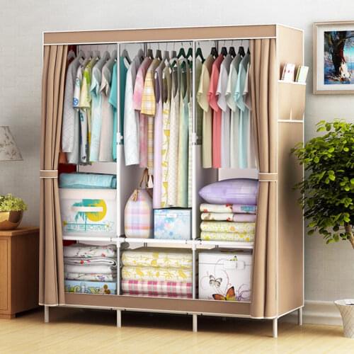 Reinforced Simple Cloth Wardrobe Storage Closet Dustproof Wardrobe Dormitory Steel Frame Reinforcement Combination Simple Modern