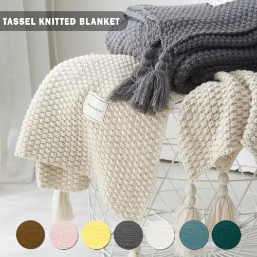 Knitted Blanket Crochet Scarf Shawl Portable Warm Knitted Blanket For Bed Sofa Throw Blanket with Tassels Blankets TT08