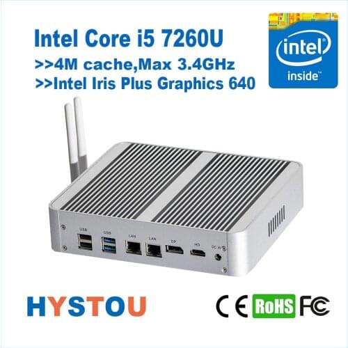 Windows 10 pro Linux Mini Pc Core i5 7260U 3.4GHz 2 nic Lan Fanless Computer Intel Iris Plus Graphics 640 HTPC Gaming PC Server