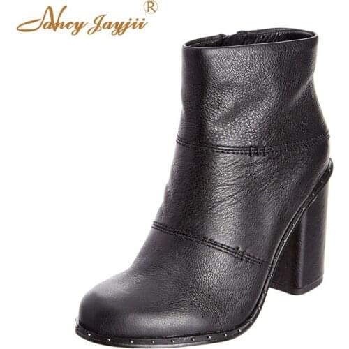 Women Shoes Adult Ladies Female Boots Zipper Ankle Round Toe Super High Square heels Spring/Autumn Mature Fashion Leisure 2019