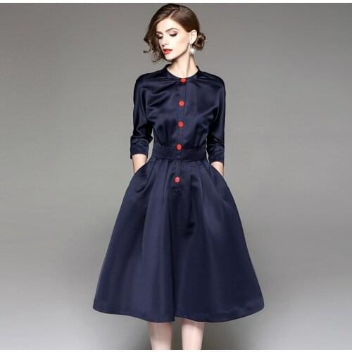 Spring Autumn New Woman Dress Fashion Stand Collar Seven Points Sleeve Long Dress Vintage Elegant Ladies Dresses Vestidos D3298