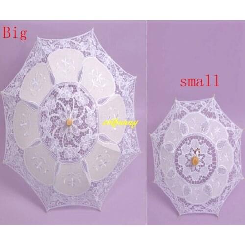 50pcs/lot Fast shipping Luxury Sun Lace Umbrella Parasol Embroidery Bride Umbrella White & Beige Wedding Umbrella