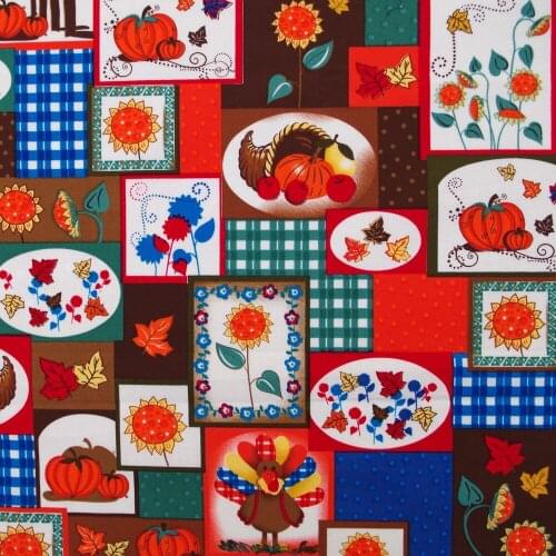1 yard Cotton Fabric for sewing pathwork, dress, cloth, bedding - Pumpkin sunflower and leaves (width=145cm)