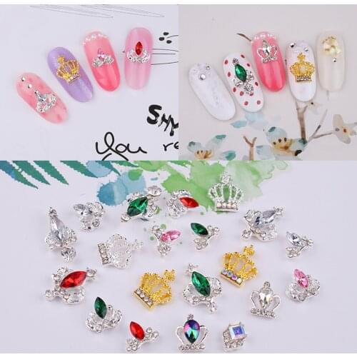 100pcs Nail Art 3D Crown Rhinestone Charms Metal Decoration with Rhinestone Crown Deco with Pearls and Rhinestone Decoration,H