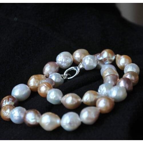 12-14mm huge natural cultured pink purple white multicolor pearl necklace 18inch