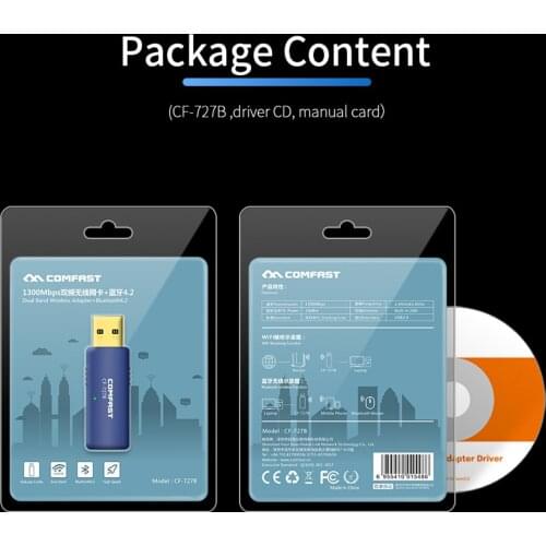 1300Mbps USB 4.2 WiFi Adapter Dual Band Dongle for PC Computer