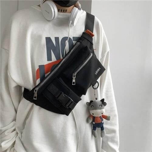 2021 Balck Chest Bags Trend Boy Hip Waist Bag Nylon Solid Color Messenger Bag Unisex Crossbody Pouch Travel Men Phone Pouch