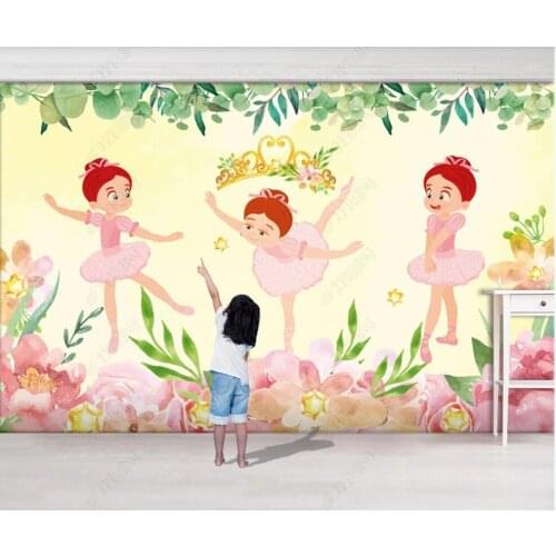 3d photo wallpaper custom mural Hand painted crown ballet girl watercolor flowers leaves childrens room wallpaper for walls 3 d