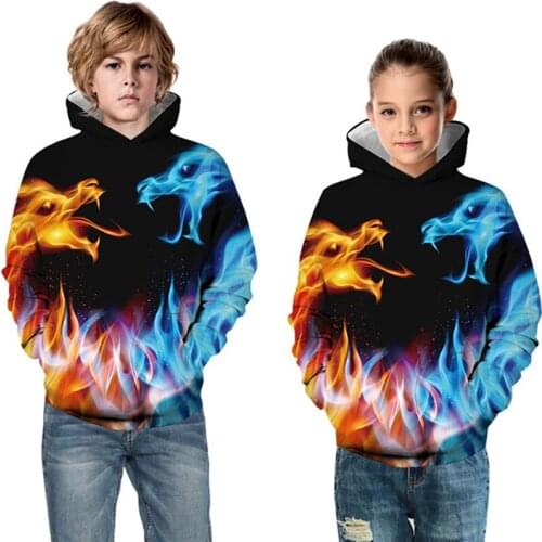 Boys Girls 3D Hoodies Kids Pullover Colorful Galaxy Paint Wolf Lion Skull Space Suit Fire Dragon Vortex Print Hooded Sweatshirts