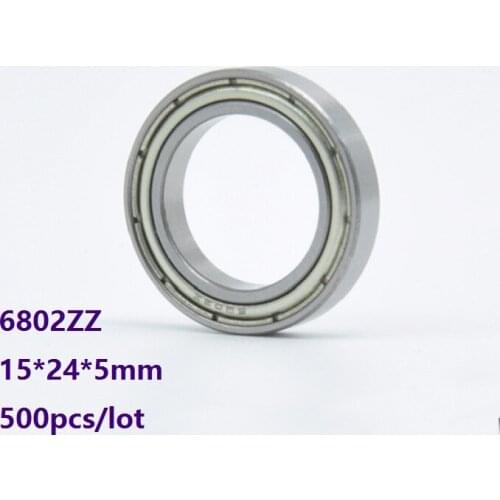 500pcs/lot 6802ZZ 6802 ZZ 15×24×5mm Thin Wall Deep Groove Ball bearing Double metal cover Deep Groove Ball Bearing 15*24*5mm