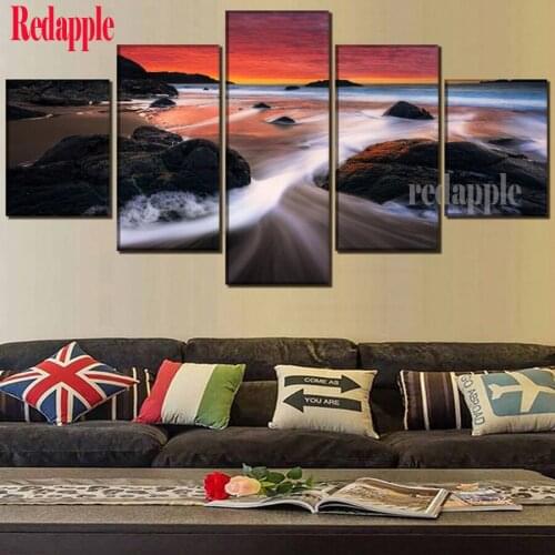 5pcs Sunset Sea scenery 5d diy diamond painting cross stitch mosaic home decor full square drill diamond embroidery landscape