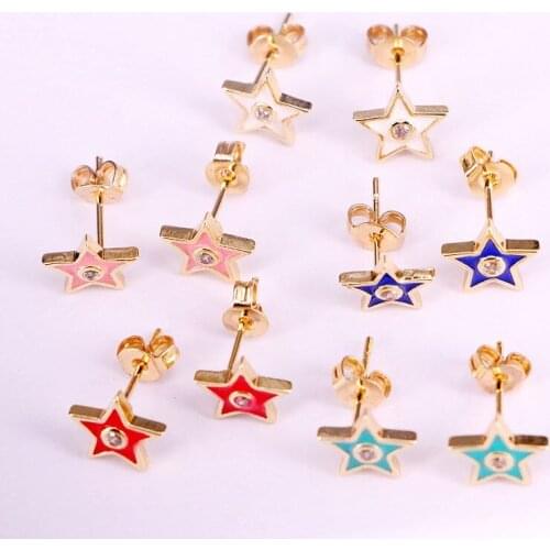 6Pairs, Cute Enamel Eyes Stud Earrings Gold Color Enamel Earring Star Shaped New Design Earrings for Women Fashion Jewelry