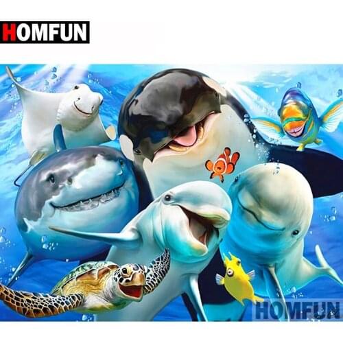 HOMFUN Full Square/Round Drill 5D DIY Diamond Painting "Dolphin turtle fish"3D Diamond Embroidery Cross Stitch Home Decor A19601