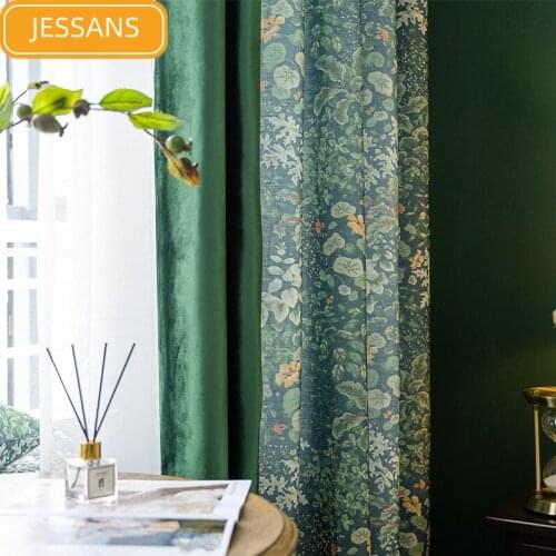 American Pastoral Floral Cotton and Linen Printing Stitching Curtains for Living Room and Bedroom Bay Windows Customized Product