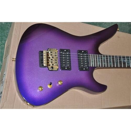 Free shipping 6 string guitar,Flash purple guitar,tremolo bridge,HH pickups,rosewood frets multicolor pearl bat inlay