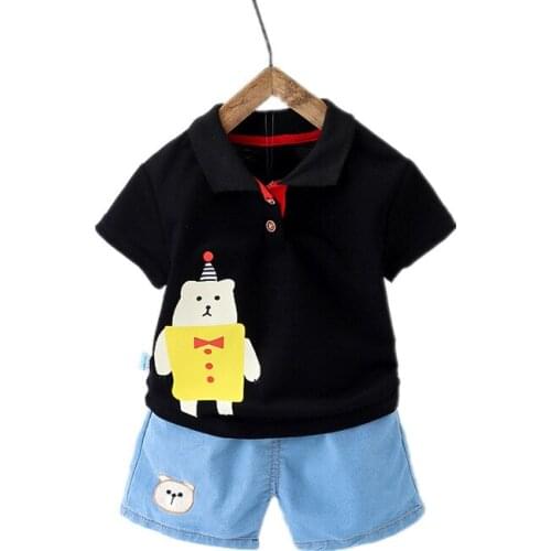 New Baby Sets Boy Lapel Short Sleeve T-shirt +pant Childrens Summer Sports Two-piece Suit Summer Children Out Clothes 0-4 ages