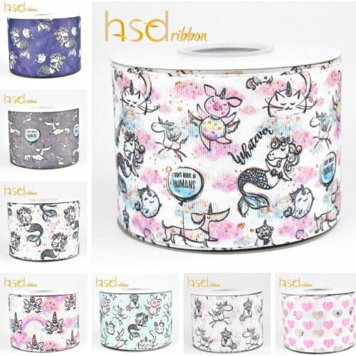 HSDRibbon unicorn Mermaid style 38MM 50MM 75MM Heat transfer printed on Grosgrain Ribbon