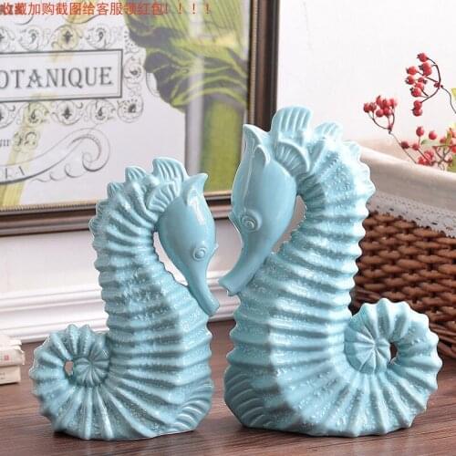 NORDIC STYLE MEDITERRANEAN CERAMIC ORNAMENTS MARINE ANIMAL CREATURES BLUE SEAHORSE DECORATION CRAFTS HOME FURNISHING L3359