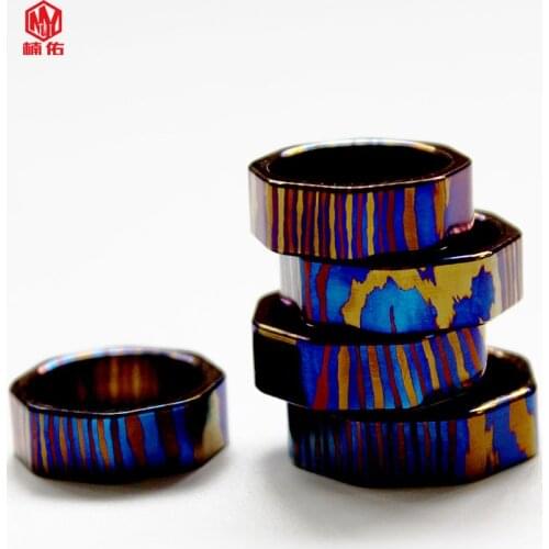 Titanium Damascus Octagonal Ring Finger Ring Necklace Pendant Hanging Ring Jewelry EDC Tool Personality Toy