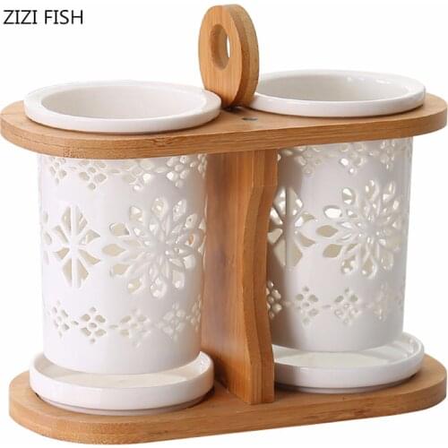 Kitchen Dining&Bar Ceramic knife and fork storage rack Porous drainage knife fork storage box Tableware Kitchen storage supplies