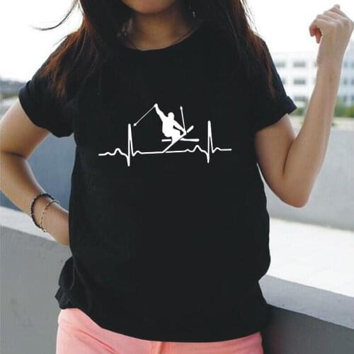 Summer Short Sleeve Tee Shirt Femme Ski Birthday Funny T Shirt Women Tops Fashion Cotton Skiing Heartbeat Harajuku Blusas Mujer