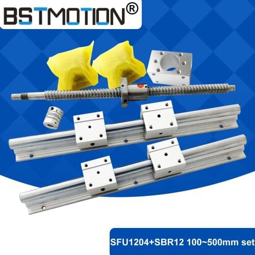 CNC Parts SBR12 Linear shaft rail 1204 Ballscrew SFU1204 100mm 150mm 200mm 250mm 300mm 350mm 400mm 450mm 500mm BK10 BF10 Coupler