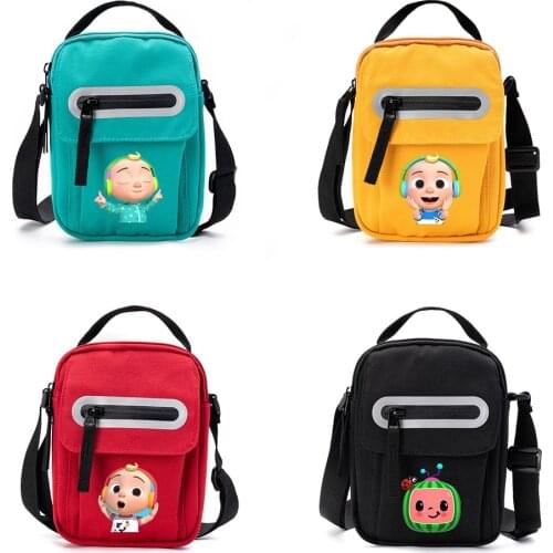 CoCoMelon JJ small square bag color cartoon simple fashion casual messenger bag canvas shoulder bag student school supplies